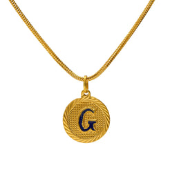 22K Yellow Gold and Blue Enamel "G" Pendant