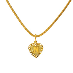 22K Gold Perforated Heart Shaped "N" Pendant