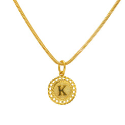 22K Yellow Gold Perforated Round "K" Pendant