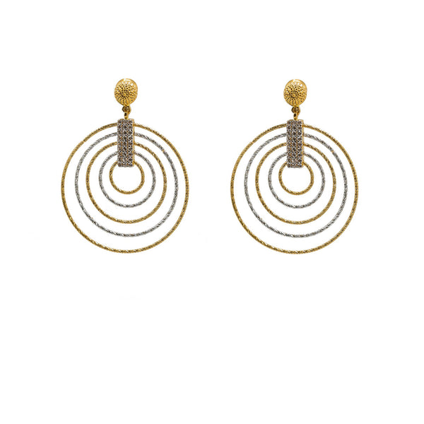 22K Multi Tone Gold Pendant Set W/ CZ Gems & Multi Layer Hoop Design |  22K Multi Tone Gold Pendant Set W/ CZ Gems & Multi Layer Hoop Design for women. This beautif...