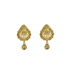 22K Yellow Gold Pendant & Earrings Set W/ Hollow Tear Drop Frame