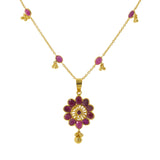 22K Yellow Gold Pendant Necklace & Ring Set W/ Ornate Ruby Flowers | Explore the elegance for bright red rubies in this classic 22K yellow gold pendant necklace &...