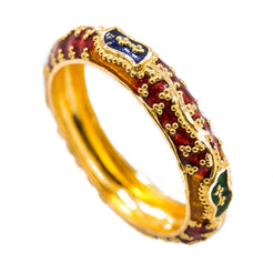 22K Yellow Gold Enamel Ring W/ Domed Band & Textured Eyelet Details