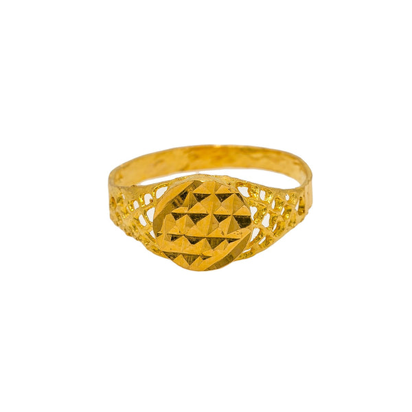 22K Yellow Gold Signet Ring W/ Round Etched Frame |  22K Yellow Gold Signet Ring W/ Round Etched Frame for women. Accessorize your daily look with th...