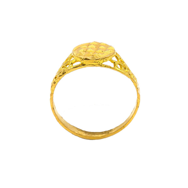 22K Yellow Gold Signet Ring W/ Round Etched Frame |  22K Yellow Gold Signet Ring W/ Round Etched Frame for women. Accessorize your daily look with th...