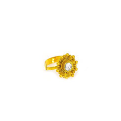 22K Yellow Gold Flower Ring W/ Ornate Petal Kundan Design