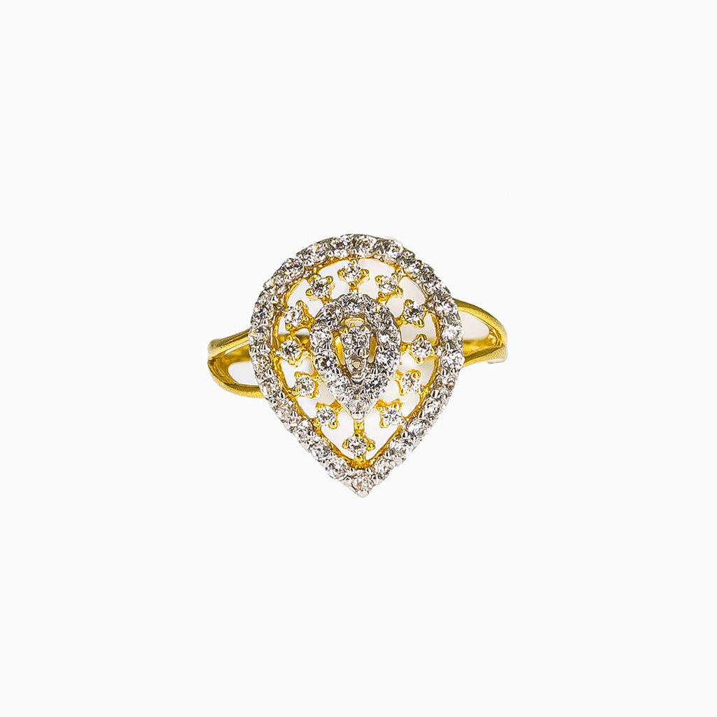 22K Yellow Gold Ring W/ CZ Gems & Open Teardrop Design |  22K Yellow Gold Ring W/ CZ Gems & Open Teardrop Design for women. This radiant 22K yellow go...