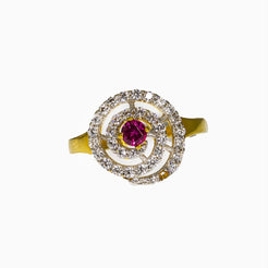 22K Yellow Gold Ring W/ Ruby, CZ Gems & Swirl Design