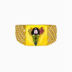 22K Yellow Gold Lord Shiva Ring for Men W/ CZ Gems & Artistic Colorful Enamel Design