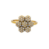 22K Yellow Gold CZ Ring W/ Geometric Cluster Design | Behold the subtlety of bold design in the vintage 22K yellow gold geometric cluster CZ ring from ...