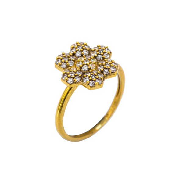 22K Yellow Gold CZ Ring W/ Geometric Cluster Design | Behold the subtlety of bold design in the vintage 22K yellow gold geometric cluster CZ ring from ...