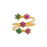 22K Yellow Gold CZ Ring W/ Cluster Flowers & Spring Band | Spring into luxury with the colorful cluster flowers and coiled band of this 22K yellow gold CZ r...