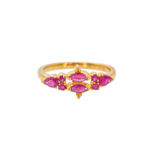 22K Yellow Gold Ruby Ring W/ Elegant Horizontal Prong Set Design | Rubies and vintage design brings together the overall feel of this elegant 22K yellow gold ring f...