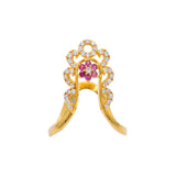 22K Yellow Gold CZ Ring W/ Gemstone Flower & Deep Curved Band | Unique is an accessory best worn with confidence like this 22K yellow gold CZ ring from Virani Je...