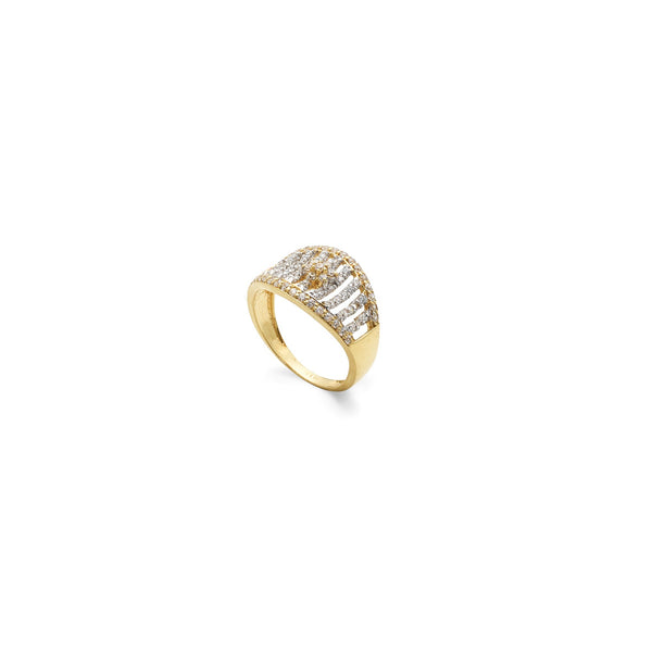 22K Yellow Gold CZ Ring W/ Open Fence Design & Flower Decal | 



Grace your chic attire with the delicate and sleek details of precious gemstone accessories s...