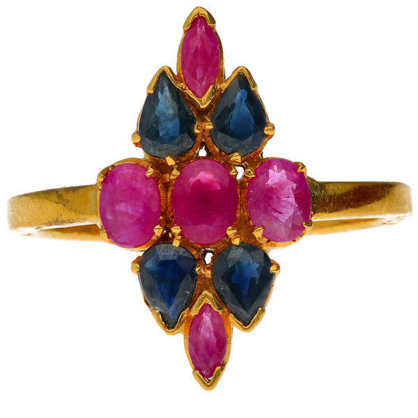 22K Yellow Gold, Ruby, & Sapphire Lozenge Ring | 
The one of a kind 22K Yellow Gold, Ruby & Sapphire Ring pairs 22K gold and precious stones l...