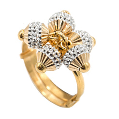 22K Multi Tone Gold Ring W/ Textured Yellow & White Gold Baubles