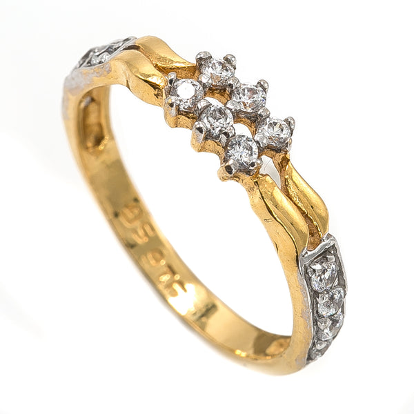 22K Multi Tone Gold Ring W/ CZ Gems & Subtle Wave Design | 22K Multi Tone Gold Ring W/ CZ Gems & Subtle Wave Design for women. This elegant yellow and w...