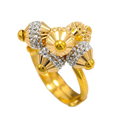 22K Multi Tone Gold Ring W/ Textured Yellow Gold Baubles With Yellow & White Gold Baubles