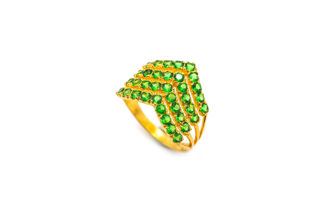 22K Yellow Gold Ring W/ Emeralds & Layered Arrow Design |  22K Yellow Gold Ring W/ Emeralds & Layered Arrow Design for women.  Complement your outfit w...