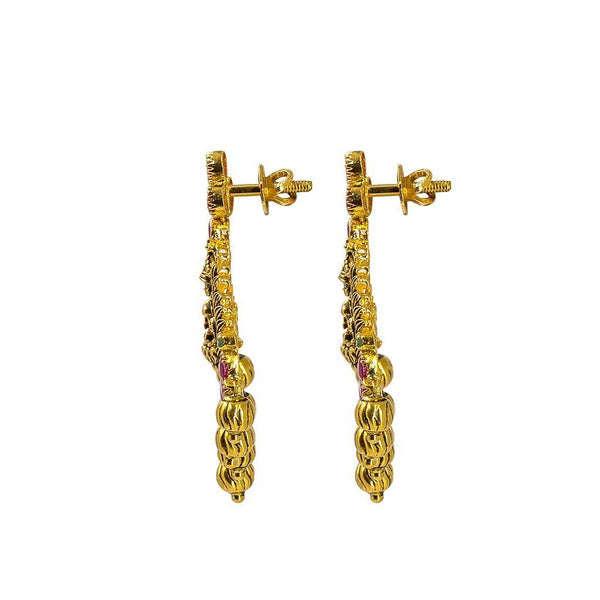 22K Yellow Gold Set Necklace & Earrings W/ Rubies & Emeralds on Laxmi Eyelet Pendant & Engraved Mango Accents | 22K Yellow Gold Set Necklace & Earrings W/ Rubies & Emeralds on Laxmi Eyelet Pendant &...