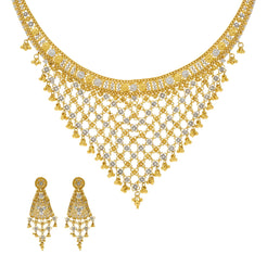22K Yellow Gold Necklace with Temple shaped Earrings Set