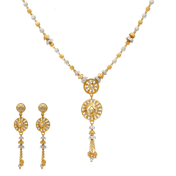 22K Yellow & White Gold Beaded Singapore Pendant Set | 
The 22K Yellow & White Gold Beaded Singapore Pendant Set is just what a woman needs to comma...