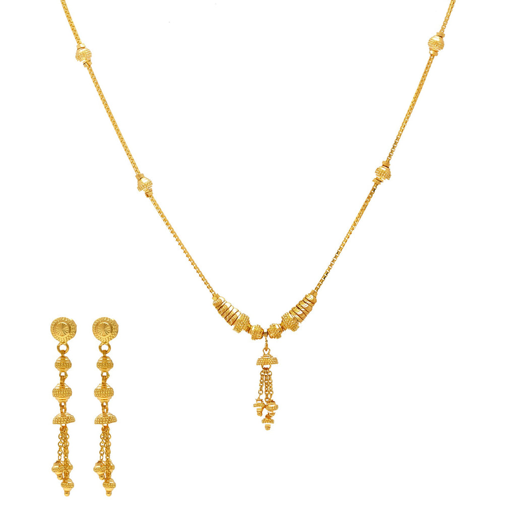 22K Yellow Gold Beaded Charm Singapore Set | 
If you're looking for the perfect Indian gold necklace and earring set to wear on a daily basis,...