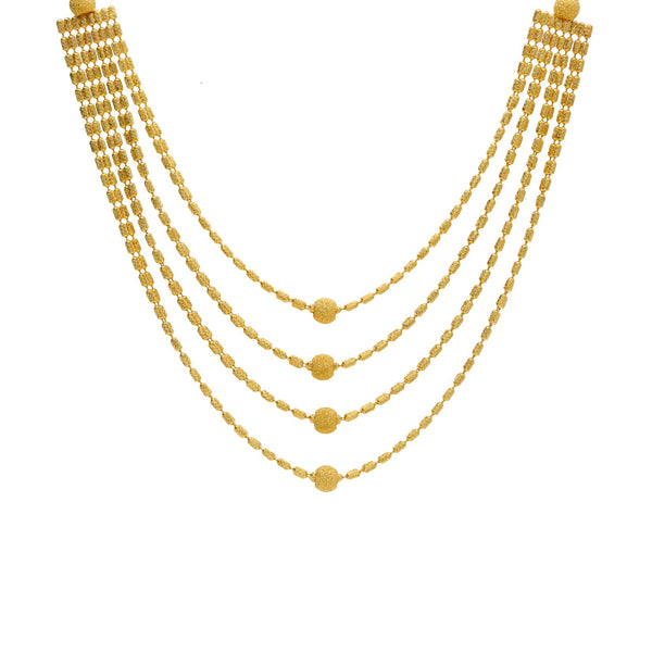 22K Yellow Gold Multi-Layer Necklace W/ Four Strands, Centered Balls & Tubular Beads | 


Drape yourself with layers of radiant gold with this most exquisite 22K yellow gold multi-laye...