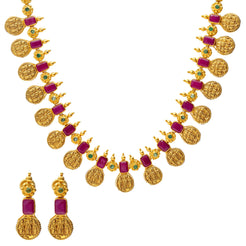 22K Gold & Gemstone Majestic Ram Parivar Temple Jewelry Set