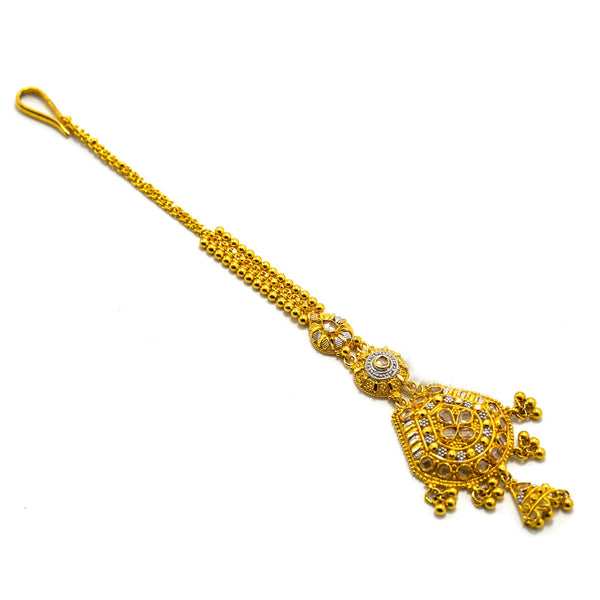 22K Multi Tone Gold Tikka W/ Beaded Filigree & Open Cut Scallop Pendant |  22K Multi Tone Gold Tikka W/ Beaded Filigree & Open Cut Scallop Pendant for women. Adrn your...