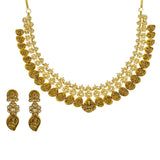 22K Yellow Gold Uncut Diamond Antique Temple Necklace Set W/ 9.39ct Uncut Diamonds & Laxmi Accents | 22K Yellow Gold Uncut Diamond Antique Temple Necklace Set W/ 9.39ct Uncut Diamonds & Laxmi Ac...
