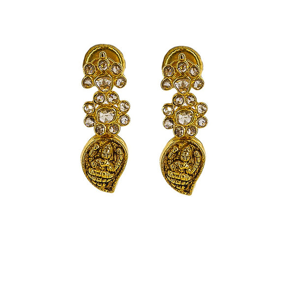 22K Yellow Gold Uncut Diamond Antique Temple Necklace Set W/ 9.39ct Uncut Diamonds & Laxmi Accents | 22K Yellow Gold Uncut Diamond Antique Temple Necklace Set W/ 9.39ct Uncut Diamonds & Laxmi Ac...