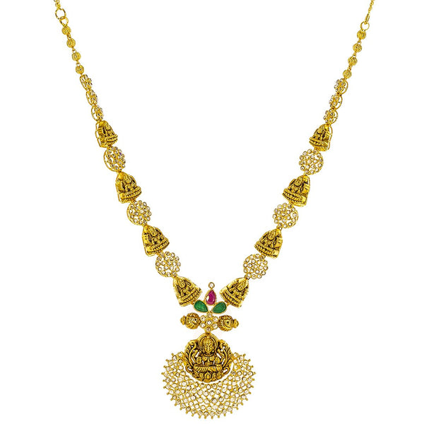 22K Yellow Gold Uncut Diamond Antique Temple Necklace Set W/ 7.36ct Uncut Diamonds, Rubies, Emeralds & Laxmi Pendants | 22K Yellow Gold Uncut Diamond Antique Temple Necklace Set W/ 7.36ct Uncut Diamonds, Rubies, Emera...
