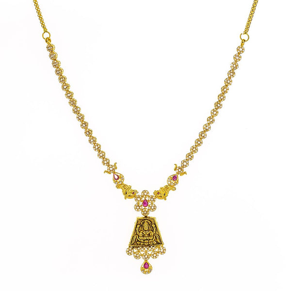 22K Yellow Gold Uncut Diamond Antique Temple Necklace Set W/ 7.13ct Uncut Diamonds, Rubies & Laxmi Pendants | 22K Yellow Gold Uncut Diamond Antique Temple Necklace Set W/ 7.13ct Uncut Diamonds, Rubies & ...