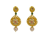 22K Yellow Gold Uncut Diamond Laxmi Necklace Set W/ 9.13ct Uncut Diamonds, Rubies, Emeralds, Pearls & Laxmi Kasu | 22K Yellow Gold Uncut Diamond Laxmi Necklace Set W/ 9.13ct Uncut Diamonds, Rubies, Emeralds, Pear...