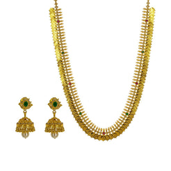 22K Yellow Gold Uncut Diamond laxmi Necklace Set W/ 11.94ct Uncut Diamonds, Rubies, Emeralds, Pearls & Laxmi Kasu