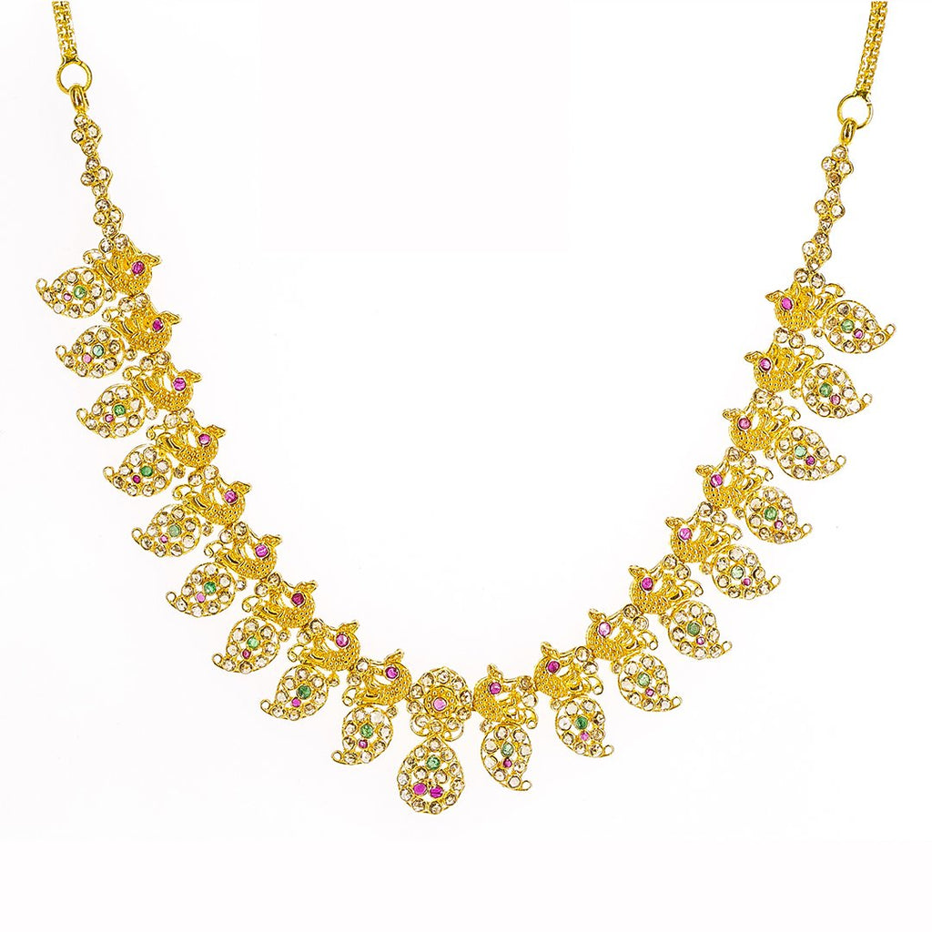 22K Yellow Gold Uncut Diamond Mango Necklace W/ 6.92ct Uncut Diamonds, Rubies & Emeralds | 22K Yellow Gold Uncut Diamond Mango Necklace W/ 6.92ct Uncut Diamonds, Rubies & Emeralds for ...