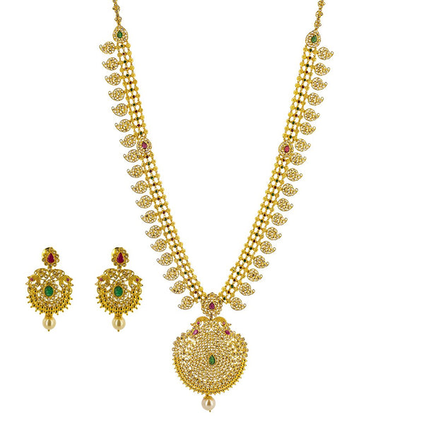 22K Yellow Gold Uncut Diamond Necklace & Earrings Mango Set W/ 21.9ct Uncut Diamonds, Emeralds, Rubies & Pearls |  22K Yellow Gold Uncut Diamond Necklace & Earrings Mango Set W/ 21.9ct Uncut Diamonds, Emeral...