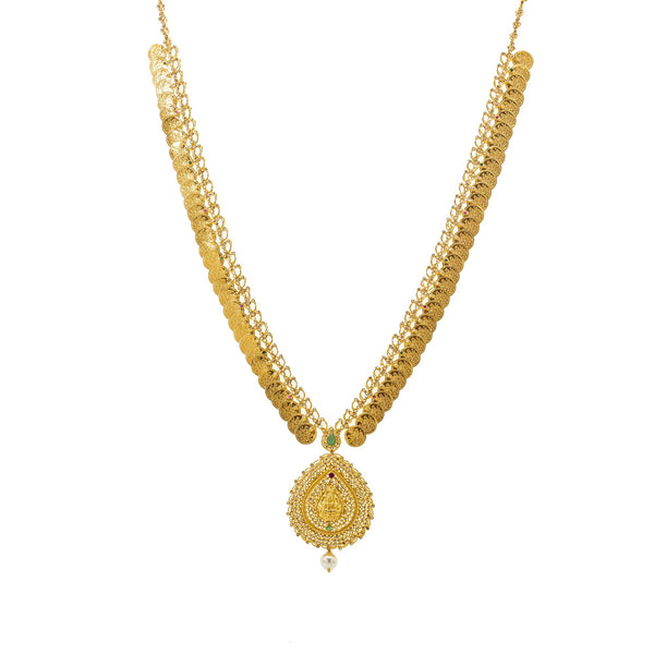 An image of the Abha Mangalsutra 22K gold necklace from Virani Jewelers. | Take your traditional outfits to the next level with this 22K gold necklace set from Virani Jewel...