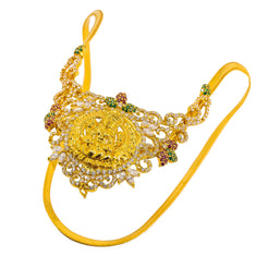 22K Yellow Gold Arm Vanki W/ Rubies, Emeralds, CZ Stones & Laxmi Pendant