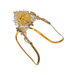 22K Yellow Gold Ganesh Arm Vanki W/ Emeralds, Rubies & CZ Gemstones