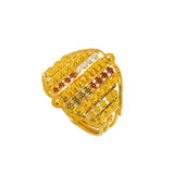 22K Yellow Gold Women's Ring W/ Beaded Filigree & Meenakari Details | Enhance your look with the subtle colors of 22K yellow gold women’s ring from Virani Jewelers! Fe...