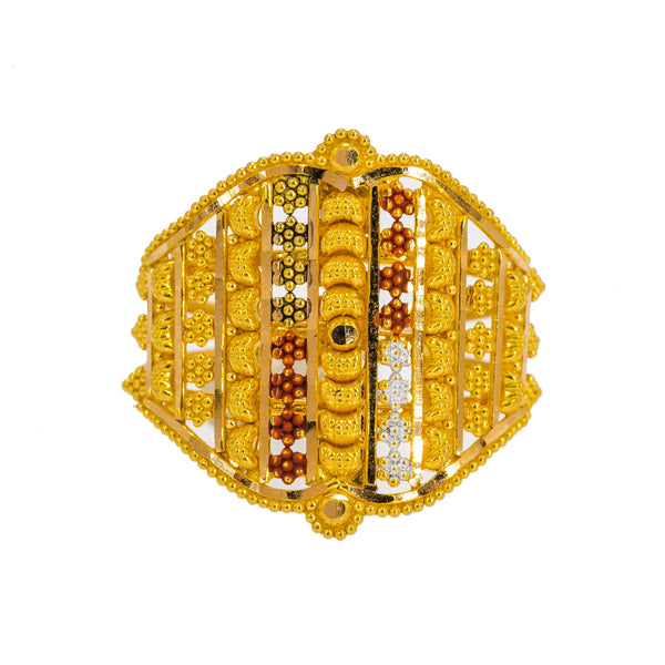 22K Yellow Gold Women's Ring W/ Beaded Filigree & Meenakari Details | Enhance your look with the subtle colors of 22K yellow gold women’s ring from Virani Jewelers! Fe...