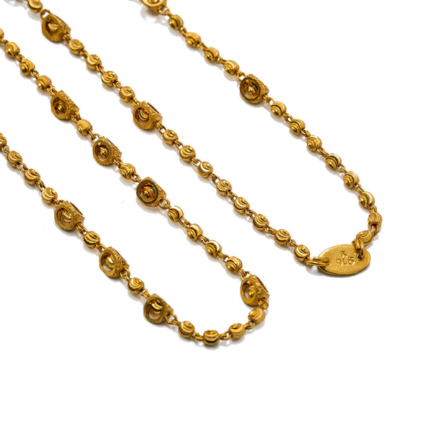 22K Yellow Gold Chain W/ Swirled Textured Beads & Hollow Eyelet Accents | 22K Yellow Gold Chain W/ Swirled Textured Beads & Hollow Eyelet Accents for women. This beaut...