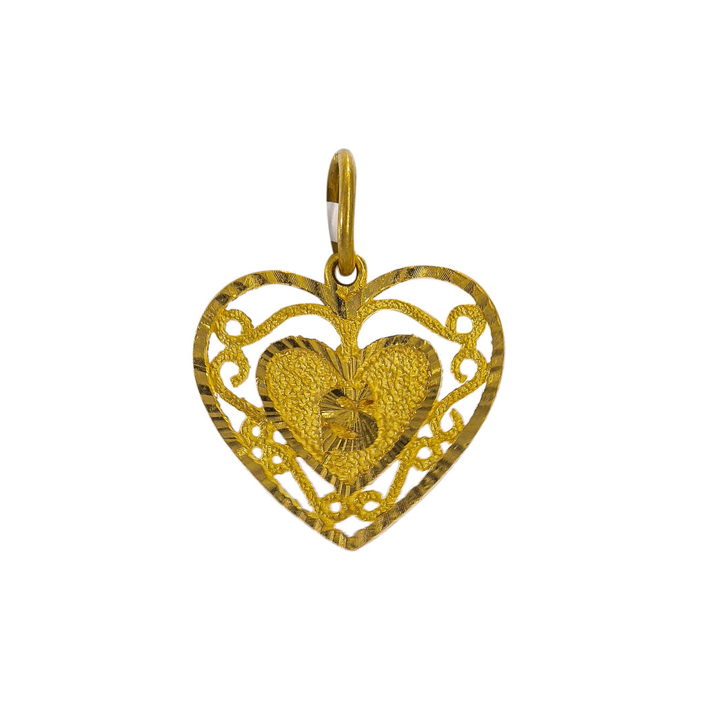 22K Yellow Gold Heart Initial Pendant W/ Letter "S" | Transform your simple gold chain with personal and meaningful touches of gold such as this 22K ye...