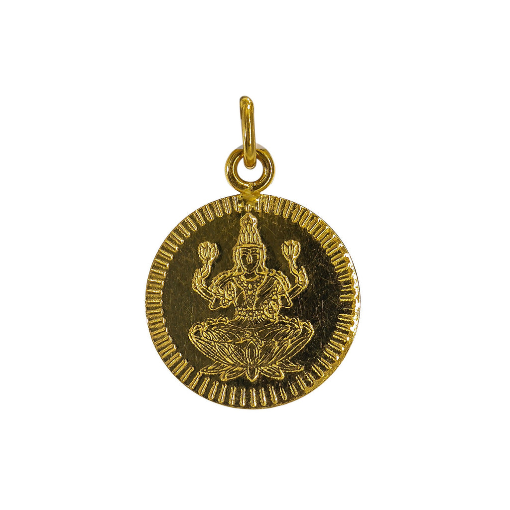 22K Yellow Gold Laxmi Kasu Coin Pendant 1gm | Transform your simple gold chain with personal and meaningful touches of gold such as this 22K ye...