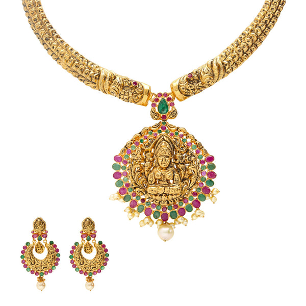 22K Gold & Gemstone Tajagna Temple Set | 
The 22K Gold & Gemstone Tajagna Jeweled Temple Set from Virani Jewelers will add a stylish f...