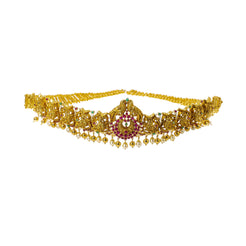 22K Yellow Gold Peacock Vaddanam Waist Belt W/ Emeralds, Rubies, Pearls & Detachable Centerpiece