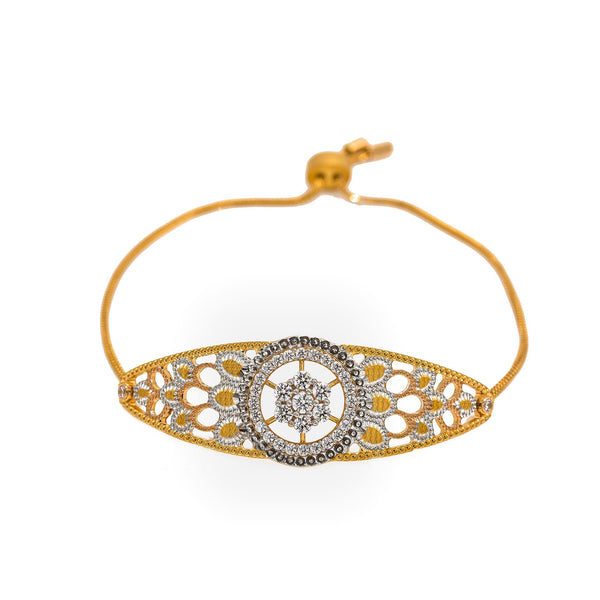 22K Multi Tone Gold Bracelet W/ CZ Gems, Wheel Spoke Design & Drawstring Closure | Be uniquely stylish in this beautiful 22K multi tone gold women’s bracelet from Virani Jewelers! ...